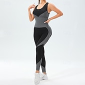 preiswerte Sets &amp; Einteiler-Damen Scrunch Yoga-Strampler Trainingsoveralls Rückenfrei Farbblock Einteiler Wasserblau Armeegrün Fitnesstraining Hohe Taille Elastisch Atmungsaktiv Bauchkontrolle Ärmellos Sport Sportkleidung