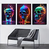 billige Halloween-abstrakt neonhodeskallefarge lerretskunst nydelig flammeplakattrykk uinnrammet stue soverom hjemmedekorasjon egnet for halloween
