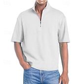 tanie Męska klasyczna koszulka polo-Męskie Koszulki polo Koszulka polo z suwakiem 1/4 Dzienne zużycie Randka Quarter Zip Krótki rękaw Moda Podstawowy Równina Zamek Lato Regularny Wino Czarny Biały Granatowy Fioletowy Brązowy Koszulki