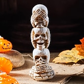  Halloween-deko se inget ont, hör inget ont, tala inget ont dödskallefigurer, moderna staplade hartsskelettstatyer för hemmet, baren och Halloween-festdekorationer
