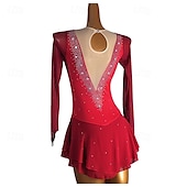 abordables Vestidos de Patinaje Artístico-Vestido de patinaje artístico Mujer Chica Patinaje Sobre Hielo Vestidos Morado Retazos Malla Alta elasticidad Entrenamiento Competición Ropa de Patinaje Clásico Cristal / Strass Manga Larga Patinaje