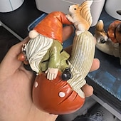 olcso Szobrok-Gnóm gyantából készült figura gombával és mókussal, kerti gnóm kültéri dekoráció, aranyos szobor otthonra, udvarra, gyepre, parti ajándék