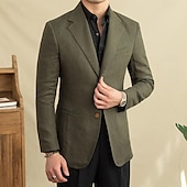 abordables Vêtements d&#039;extérieur élites pour hommes-Hommes Blazer 100% lin Veste blazer Blazer en lin Formel Mariage Noël Élégant ancien Été Printemps 100% Lin Couleur Unie Avec Poches Boutonnage simple deux boutons veste Noir Blanche Orange Vert