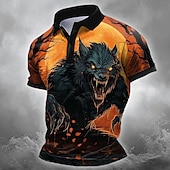 preiswerte Halloween Polos-Halloween Herren Tiermotiv Polo Kurzarm Polo-Shirts Hemden mit Kragen Lässig Horror Dunkel Athleisure Festival-Outfit 3D-Druck Knöpfe Sommer Schwarz Orange