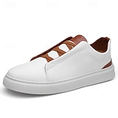 preiswerte Sneaker für Herren-weiße Freizeit-Sneaker für Herren mit braunen Akzenten bequeme Alltagsschuhe für Büro und Reisen
