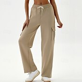 abordables Pantalones de yoga y bombachos-Mujer Pantalones casuales Pantalones deportivos cargo Con bolsillos Control de barriga Alta cintura Gimnasio Rutina de ejercicio De Deporte Prendas de abajo Color sólido Negro Verde Caqui Otoño