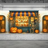 cheap Halloween Garage Door Cover-Halloween Garage Door Cover Pumpkin Shop Entrance Banner, Large Tapestry Backdrop Decoration for Holiday Outdoor Garage Door and Home Wall, 2025 Halloween Decorations
