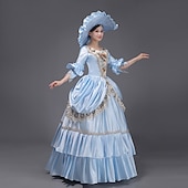 abordables Robes-ancien Rococo Renaissance Maxi Robe Normal Juliette Princesse Mariée Plissé Volanté Princesse Col rond Déguisement Femmes Halloween Carnaval Mascarade Soirée Halloween Performance Adultes