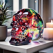 economico Halloween-Statuina di teschio in vetro fatta a mano - scultura di teschio in cristallo iridescente multicolore, decorazione fantasy americana per vari tipi di stanze, ideale per decorazioni natalizie, di