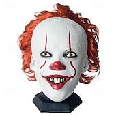 economico Maschera di Halloween &amp; Accessori-Maschera da clown malvagio di Halloween per adulti, maschera in lattice per costumi spaventosi realistici, maschera da Joker sorridente e inquietante per cosplay, spettacoli, feste al bar e