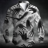 ieftine Tricouri de Halloween-Bărbați Unic Neobișnuit mâini Cămașă Camașă cu nasturi Manșon Lung Punk întunecat gotic Vacanță Zilnic Haine de strada Vară Primăvară Răsfrânt Imprimare 3D cămăși cu guler Roșu-aprins Albastru