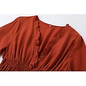 abordables Robes Bohémiennes-Femmes Robe Midi Robe bohème Robe occidentale Mode Moderne Extérieur Vacances Fête Coupe régulière Uni manche longue Col en V Orange Été