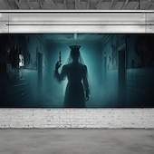 billige Halloween dekorasjon-Halloween Utendørs Garasje Dørtrekk Spøkelsesbrud Bedriftskaller Banner Stort Teppe Bakgrunns Dekorasjon Ferie Utendørs Garasje Dør Hjemme Vegg Dekorasjoner