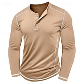 cheap Casual Henley Tee-Men&#039;s T Shirt Henley Shirt Henley Top Long Sleeve Solid Color Vintage Casual Contrast Stitching Henley Outdoor Causal Casual Spring Fall Spring &amp;  Fall Black White Gray Henley T-Shirt