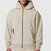 tanie bluzy polarowe-Męskie Bluza z Kapturem Bluza z kapturem Czarny Granatowy Khaki Szary Kaptur Równina Zapiąć na zamek błyskawiczny Przednia kieszeń Sport i turystyka Codzienny Święto Moda miejska Nowoczesne