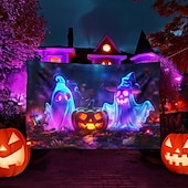 お買い得  ハロウィン壁タペストリー-ハロウィン ブラックライト タペストリー UV反応 暗闇で光る 森 トリッピー 山 霧 墓地 ゴースト 吊り下げ タペストリー 壁アート 壁画 リビングルーム 寝室用