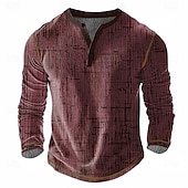 billiga Geometrisk-Herr Geometrisk Abstrakt Henleytröja Våffel T-shirt Långärmad Vintage Dagligen Retro / vintage Utomhussport Ledigt Helgdag Vår &amp; sommar Alla årstider Grå Blå Grön Vinröd Henley Henley T-shirt