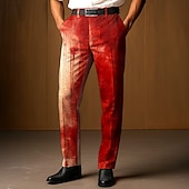 preiswerte Halloween-Hosen-Herren Anzughose Hose Blutflecken Volle Länge Outdoor Ferien Dunkler Gothic-Stil Hellkaki Rote Mikroelastisch