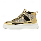 abordables Botines-Hombre Botas Zapatos de Paseo Casual Cuero PU Cómodo Antideslizante Transpirable Botines / Hasta el Tobillo Cordones Plateado Dorado Verano Primavera