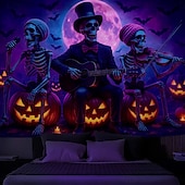 cheap Halloween Wall Tapestries-Halloween Blacklight Tapestry UV Reactive Glow in the Dark Forest Trippy Mountain Misty Graveyard Ghost Hanging Tapestry Wall Art Mural for Living Room Bedroom