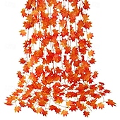 abordables Plantes et Fleurs Artificielles-12 guirlandes de feuilles d&#039;érable artificielles d&#039;automne, vignes suspendues d&#039;automne pour Thanksgiving, décorations de fête de mariage à domicile, décor de faux feuillage