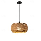economico Luci a sospensione-Lampada a sospensione vintage in rattan intrecciato, materiale in corda intrecciata, altezza 17 cm, luce bianca calda/bianca, E26 E27, catena regolabile