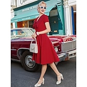 levne Šaty-Retro 50. léta Rockabilly Polední Šaty Šaty na šaty Rozevláté Do V Maškarní kostým Dámské předvečer Všech svatých Karneval Valentýna Čajový dýchánek Retro tematická párty Dospělé Šaty Léto
