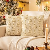 abordables Taies d&#039;Oreiller-1 housse de coussin de Noël, style bohème décontracté, fermeture éclair carrée, classique et traditionnel