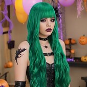 cheap Party Wigs-Green Bubble Perm Wig – Full Bangs, Corn Perm Curls, Ideal for Halloween, Cosplay, Festivals, and Daily Wear