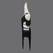 abordables Tenues de danse latine-Robe de danse latine à strass et pompons pour femmes, tenue de scène sans manches pour salsa et rumba