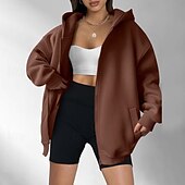 voordelige Textured Hoodies en Sweatshirts-Dames Hoodies met rits Effen Casual Lange mouw Capuchon Normale tops Straat Feestdagen Uitgaan Vetoketju Zak blauw Bruin Licht Grijs Herfst Winter
