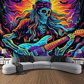 cheap Halloween Wall Tapestries-Halloween Blacklight Tapestry UV Reactive Glow in the Dark Forest Trippy Mountain Misty Graveyard Ghost Hanging Tapestry Wall Art Mural for Living Room Bedroom