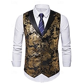 preiswerte Men&#039;s Vest-Herren Weste Gilet Urlaub Party Geschäft Mode Lässig Sommer Frühling Knöpfe Polyester Bequem Vergoldung Einreihig Ein-Knopf Revers Normale Passform Gold Weste