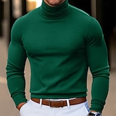 preiswerte Basic-T-Shirts-Herren T-Shirt Langarmshirt Falscher Rollkragen Langarm Rollkragen Stapelhals Herbst Winter Frühling &amp; Herbst Einfarbig Täglich Lässig Streetstyle Stehkragen Rein Formell Outdoor Straße Hellblau