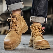 economico Stivali da lavoro-stivali da lavoro in pelle scamosciata color cuoio da uomo – stivaletti casual con lacci per l'escursionismo, il lavoro agricolo e l'uso quotidiano