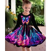 cheap 3D Butterfly Dress-Girls&#039; 3D Butterfly Dress Long Sleeve Summer Spring Vacation Daily Holiday Princess Beautiful Sweet Kids 4-12 Years Casual Dress A Line Dress Knee-length Regular Fit