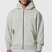 tanie bluzy polarowe-Męskie Bluza z Kapturem Bluza z kapturem Czarny Granatowy Khaki Szary Kaptur Równina Zapiąć na zamek błyskawiczny Przednia kieszeń Sport i turystyka Codzienny Święto Moda miejska Nowoczesne