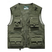 abordables Vestes-Homme Gilet de pêche Gilet multifonctionnel Sans manches Veste Extérieur Léger Respirant Fermeture éclair Polyester Noir Blanche Vert Véronèse Chasse Pêche Escalade
