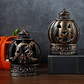 ieftine Halloween în interior-1 buc lumină de noapte în formă de craniu de dovleac zâmbitor din bronz argintiu de Halloween, pentru interior și exterior, pentru petreceri, groază și decor ciudat, lumină de atmosferă