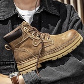 economico Stivali da lavoro-stivali da lavoro in pelle scamosciata color cuoio da uomo – stivaletti casual con lacci per l'escursionismo, il lavoro agricolo e l'uso quotidiano