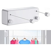 baratos Ganchos e Acessórios-Varal retrátil para roupas, varal retrátil para secar roupas internas sem furadeira, corda de roupa dobrável invisível de parede, fio de aço para varanda e uso doméstico