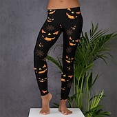 cheap Graphic Leggings-Women's Pants Trousers Leggings Cozy Leggings Streetwear Casual Full Length High WaistPantsHalloween Bat Elastic Waist Print Breathability Comfortable Stretchy Vacation Street Daily Wear Black Spring