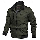 preiswerte Cargo-Jacken-Herren Leichte Jacke Cargo-Jacke Freizeitjacke Urlaub Täglich Tasche Frühling Herbst Einfach Mode Klassisch Stehkragen Regulär Schwarz Wein Khaki Armeegrün Dunkelblau Jacken