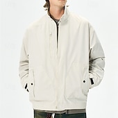 cheap Casual Jackets-Men&#039;s Lightweight Jacket Cargo Jacket Casual Jacket Vacation Daily Windproof Windbreaker Pocket Fall Winter Plain Fashion Classic Stand Collar Regular Black White Purple Green Jacket