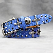 Недорогие Мужские ремни-Муж. ремень Автоматическая пряжка Быстрый выпуск Кожа PU Сплав Винтаж Прочный Регулируется Крест Черепа Синий Серебряный на открытом воздухе Повседневные Пояс на талию