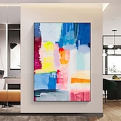 abordables Peintures Abstraites-peinture à l&#039;huile abstraite faite à la main - peinture à l&#039;huile à palette multicolore vibrante avec des coups de pinceau dynamiques peinture encadrée art mural moderne pour la décoration