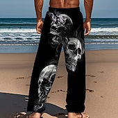 preiswerte Bedruckte Freizeithosen für Herren-Herren Rauch Kostüme Schädel Hosen Baggy Pants Lässige Hosen mittlere Taille Dunkel Gothik Stil Urlaub Streetwear elastischer Kordelzug Bund leinenartige Hosen mit Taschen Sommer Frühling 3D Druck