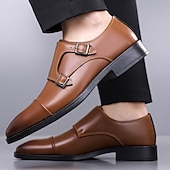 abordables Officiel-Chaussures habillées en cuir à double boucle pour homme – élégantes chaussures de soirée marron pour mariages, tenues de bureau et cérémonies