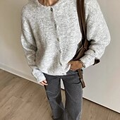 voordelige Vesten en bovenkleding-Dames Trui Vest Modieus Streetwear Dagelijks Effen Kleur Geribd Open voorzijde Gebreid Lange mouw Normale tops breien Feestdagen Uitgaan Weekend Wit Rood Herfst Winter