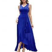preiswerte Bodenlänge-A-Linie Brautmutterkleid Elegant V Ausschnitt Asymmetrisch Chiffon Ärmellos mit Einfarbig 2025